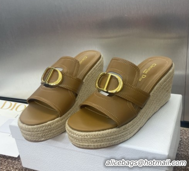 Lowest Price Dior 30 Montaigne Wedge Slides Sandal 7cm in Calfskin Leather Beige 0605026