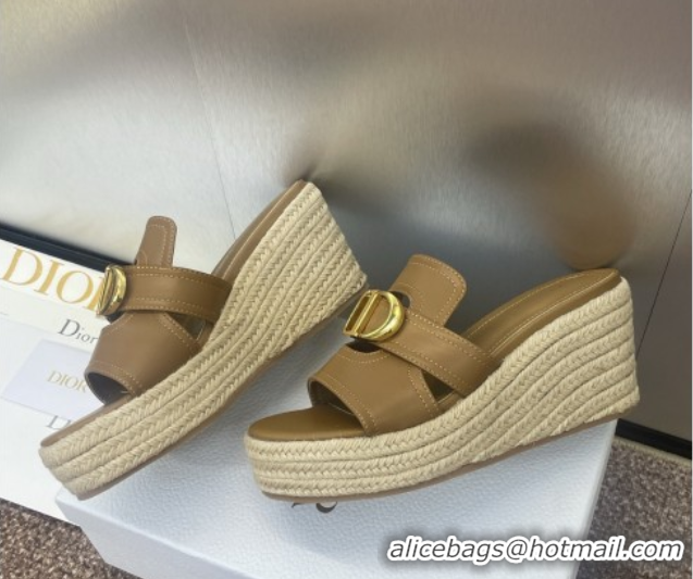 Lowest Price Dior 30 Montaigne Wedge Slides Sandal 7cm in Calfskin Leather Beige 0605026