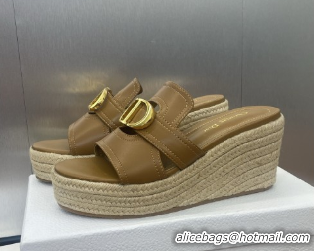 Lowest Price Dior 30 Montaigne Wedge Slides Sandal 7cm in Calfskin Leather Beige 0605026