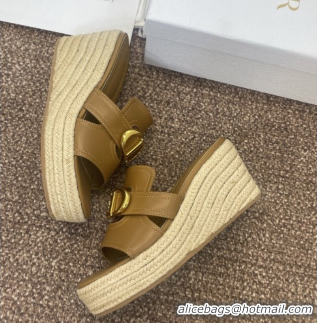 Lowest Price Dior 30 Montaigne Wedge Slides Sandal 7cm in Calfskin Leather Beige 0605026