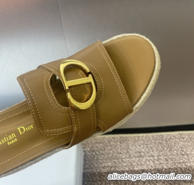 Lowest Price Dior 30 Montaigne Wedge Slides Sandal 7cm in Calfskin Leather Beige 0605026