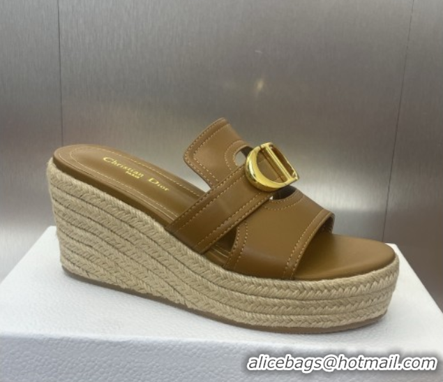 Lowest Price Dior 30 Montaigne Wedge Slides Sandal 7cm in Calfskin Leather Beige 0605026