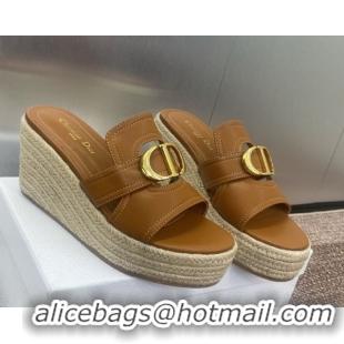 Most Popular Dior 30 Montaigne Wedge Slides Sandal 7cm in Calfskin Leather Brown 0605027