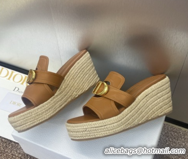 Most Popular Dior 30 Montaigne Wedge Slides Sandal 7cm in Calfskin Leather Brown 0605027