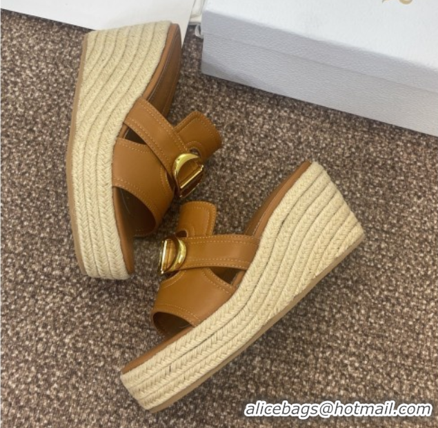 Most Popular Dior 30 Montaigne Wedge Slides Sandal 7cm in Calfskin Leather Brown 0605027