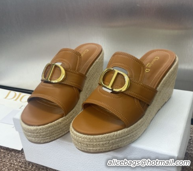 Most Popular Dior 30 Montaigne Wedge Slides Sandal 7cm in Calfskin Leather Brown 0605027