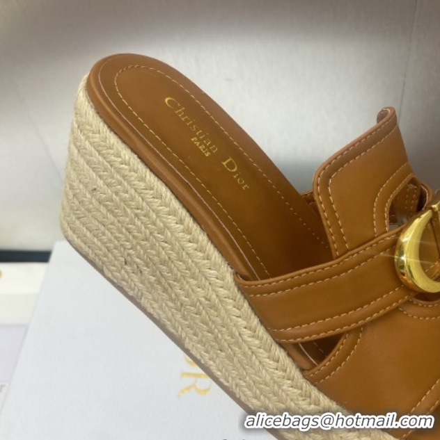 Most Popular Dior 30 Montaigne Wedge Slides Sandal 7cm in Calfskin Leather Brown 0605027