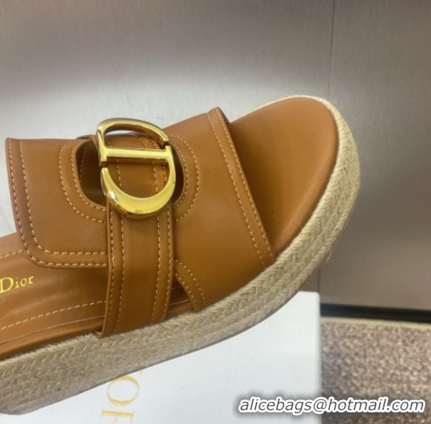 Most Popular Dior 30 Montaigne Wedge Slides Sandal 7cm in Calfskin Leather Brown 0605027