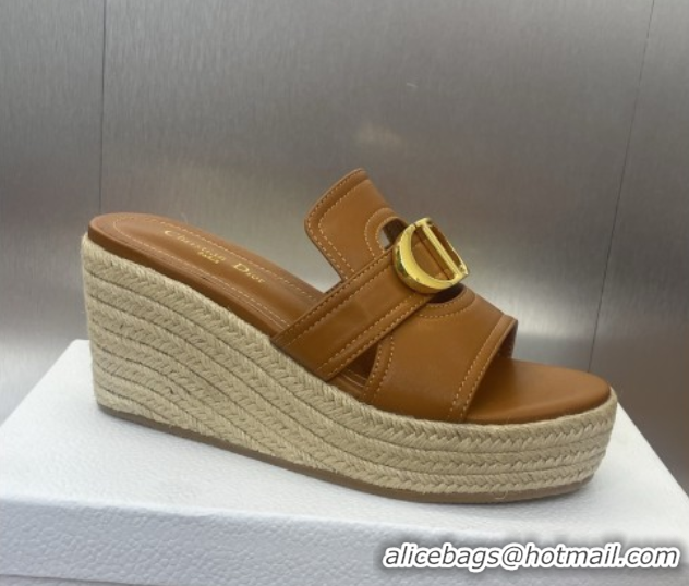 Most Popular Dior 30 Montaigne Wedge Slides Sandal 7cm in Calfskin Leather Brown 0605027