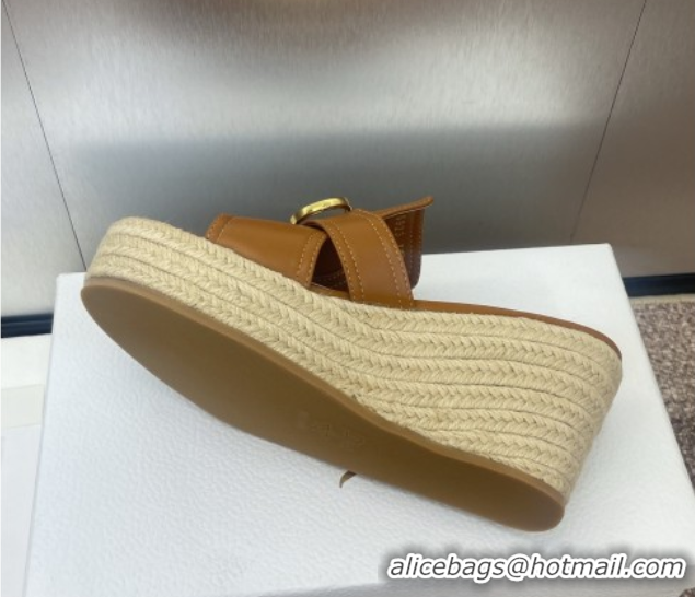 Most Popular Dior 30 Montaigne Wedge Slides Sandal 7cm in Calfskin Leather Brown 0605027
