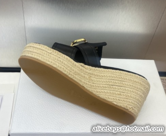 Good Quality Dior 30 Montaigne Wedge Slides Sandal 7cm in Calfskin Leather Black 0605028