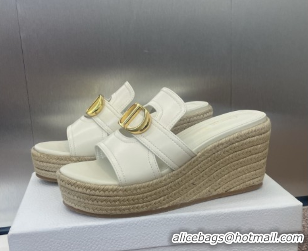 Top Design Dior 30 Montaigne Wedge Slides Sandal 7cm in Calfskin Leather White 0605029