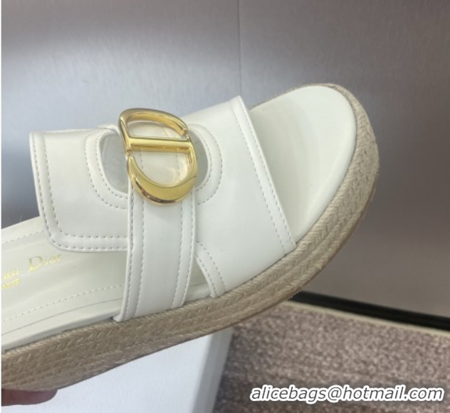 Top Design Dior 30 Montaigne Wedge Slides Sandal 7cm in Calfskin Leather White 0605029