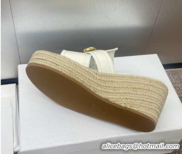 Top Design Dior 30 Montaigne Wedge Slides Sandal 7cm in Calfskin Leather White 0605029