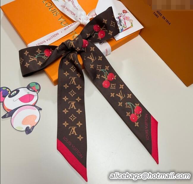 Discount Louis Vuitton LV x TM Cherry Bandeau Scarf 5x120cm M96085 Brown 2025