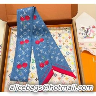Cheap Design Louis Vuitton LV x TM Cherry Bandeau Scarf 5x120cm M96085 Denim Blue 2025