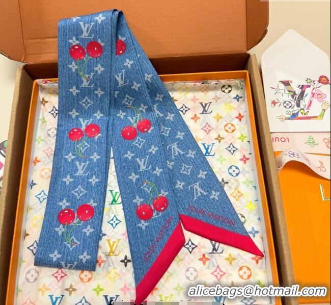 Cheap Design Louis Vuitton LV x TM Cherry Bandeau Scarf 5x120cm M96085 Denim Blue 2025
