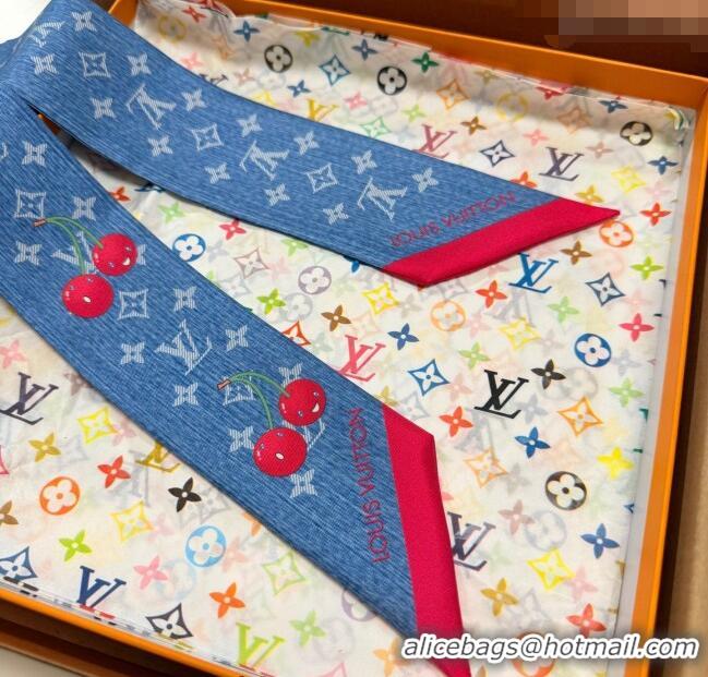 Cheap Design Louis Vuitton LV x TM Cherry Bandeau Scarf 5x120cm M96085 Denim Blue 2025