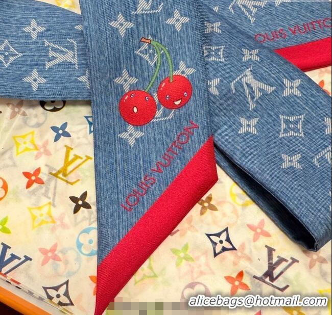 Cheap Design Louis Vuitton LV x TM Cherry Bandeau Scarf 5x120cm M96085 Denim Blue 2025