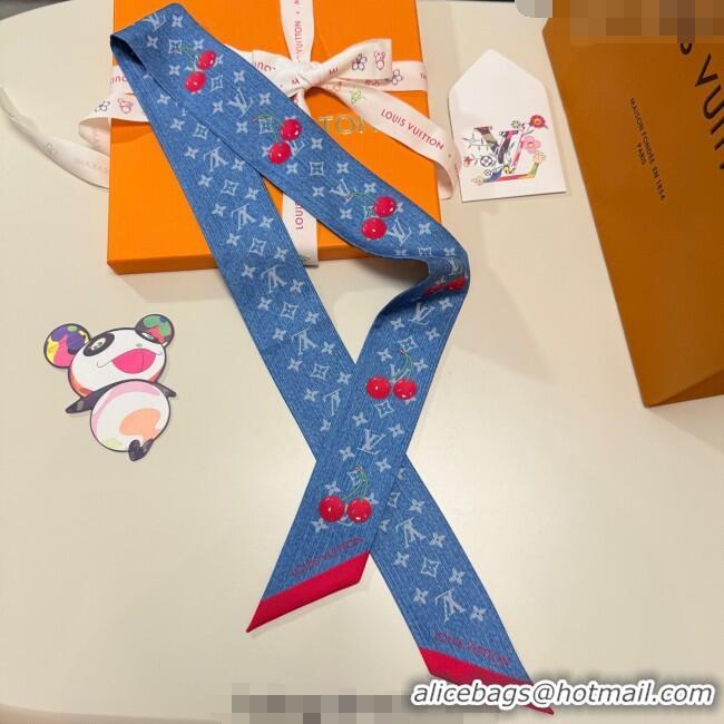 Cheap Design Louis Vuitton LV x TM Cherry Bandeau Scarf 5x120cm M96085 Denim Blue 2025