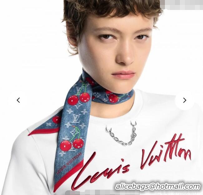 Cheap Design Louis Vuitton LV x TM Cherry Bandeau Scarf 5x120cm M96085 Denim Blue 2025