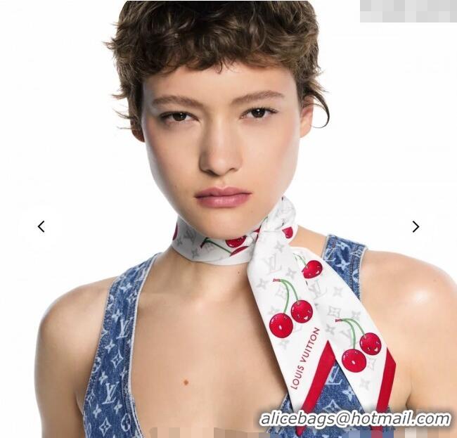 Famous Brand Louis Vuitton LV x TM Cherry Bandeau Scarf 5x120cm M96085 White 2025