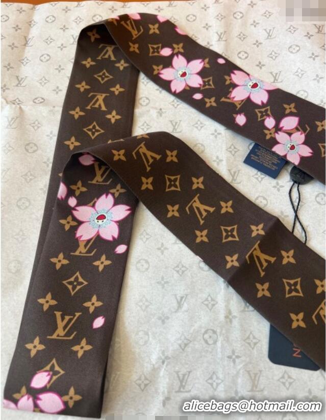 Good Taste Louis Vuitton LV x TM Cherry Blosoom BB Silk Bandeau Scarf 5x120cm L7048 Brown 2025