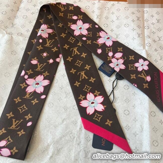 Good Taste Louis Vuitton LV x TM Cherry Blosoom BB Silk Bandeau Scarf 5x120cm L7048 Brown 2025