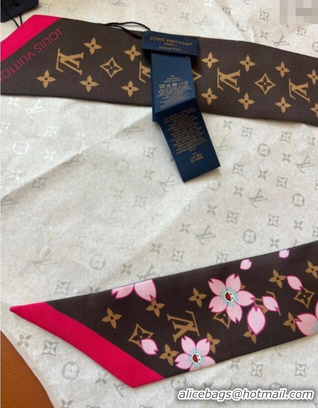Good Taste Louis Vuitton LV x TM Cherry Blosoom BB Silk Bandeau Scarf 5x120cm L7048 Brown 2025