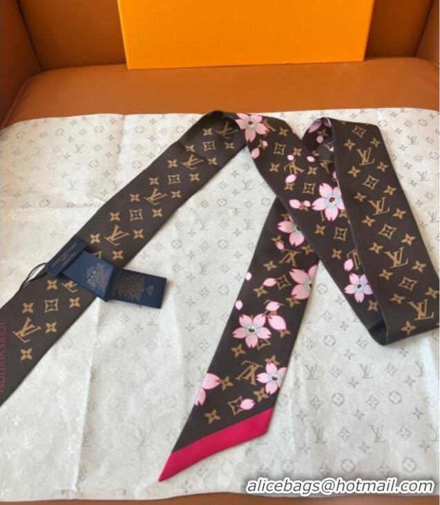 Good Taste Louis Vuitton LV x TM Cherry Blosoom BB Silk Bandeau Scarf 5x120cm L7048 Brown 2025