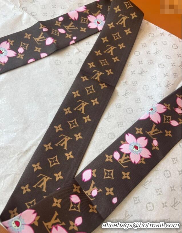 Good Taste Louis Vuitton LV x TM Cherry Blosoom BB Silk Bandeau Scarf 5x120cm L7048 Brown 2025