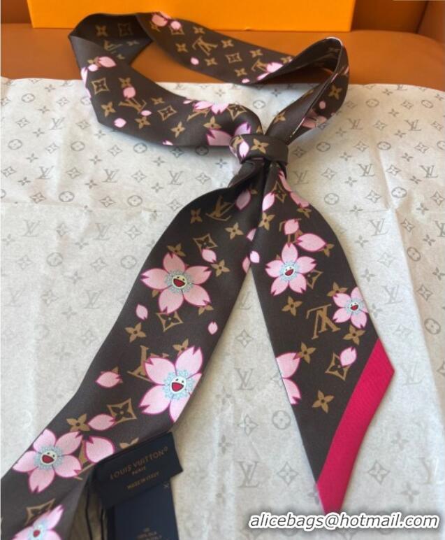 Good Taste Louis Vuitton LV x TM Cherry Blosoom BB Silk Bandeau Scarf 5x120cm L7048 Brown 2025