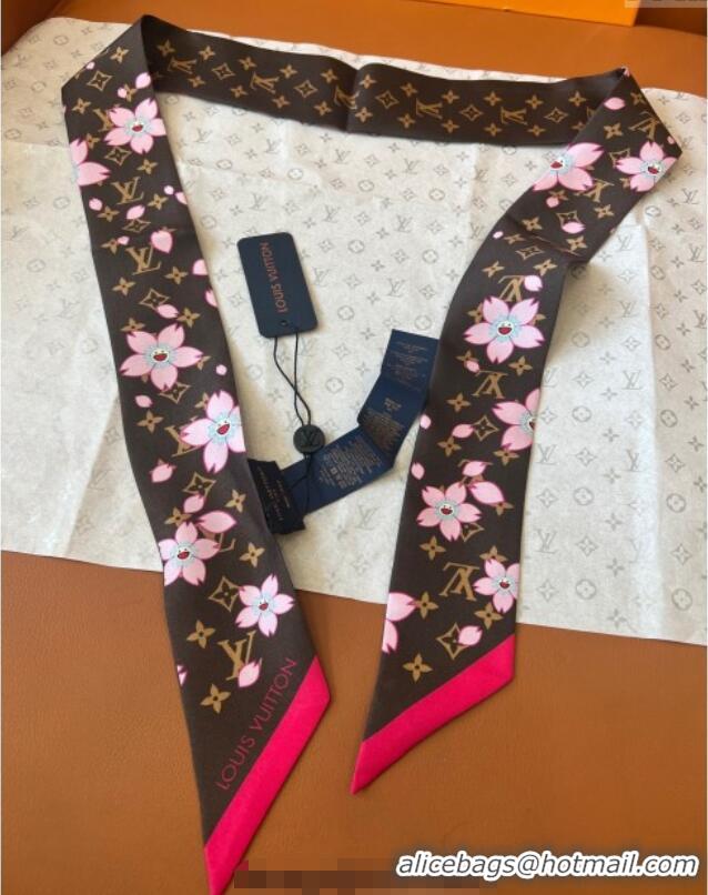 Good Taste Louis Vuitton LV x TM Cherry Blosoom BB Silk Bandeau Scarf 5x120cm L7048 Brown 2025