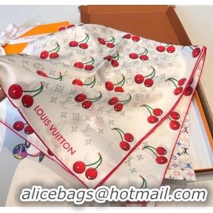 Top Quality Louis Vuitton LV x TM Cherry Cerise Silk Square Scarf 90x90cm L7050 White 2025