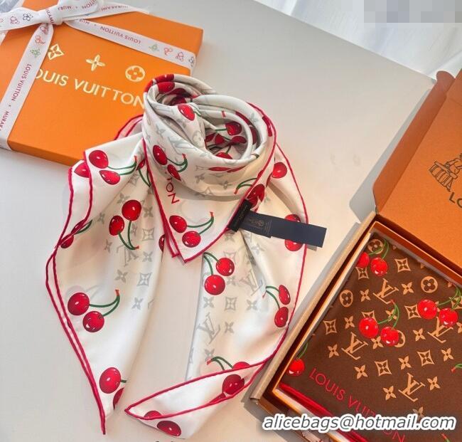 Top Quality Louis Vuitton LV x TM Cherry Cerise Silk Square Scarf 90x90cm L7050 White 2025
