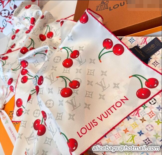 Top Quality Louis Vuitton LV x TM Cherry Cerise Silk Square Scarf 90x90cm L7050 White 2025