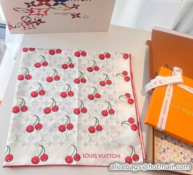 Top Quality Louis Vuitton LV x TM Cherry Cerise Silk Square Scarf 90x90cm L7050 White 2025