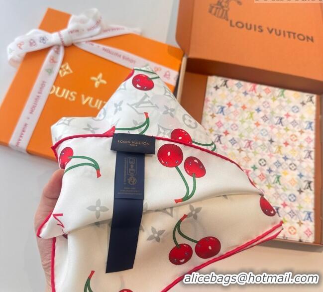 Top Quality Louis Vuitton LV x TM Cherry Cerise Silk Square Scarf 90x90cm L7050 White 2025