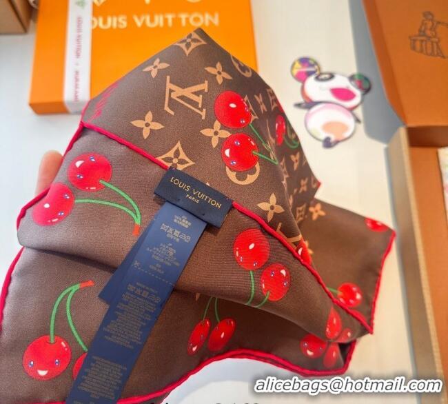 Top Quality Louis Vuitton LV x TM Cherry Cerise Silk Square Scarf 90x90cm 0617 Brown 2025