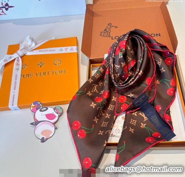 Top Quality Louis Vuitton LV x TM Cherry Cerise Silk Square Scarf 90x90cm 0617 Brown 2025