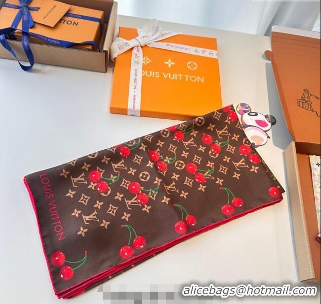 Top Quality Louis Vuitton LV x TM Cherry Cerise Silk Square Scarf 90x90cm 0617 Brown 2025