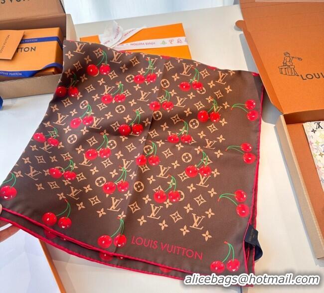 Top Quality Louis Vuitton LV x TM Cherry Cerise Silk Square Scarf 90x90cm 0617 Brown 2025
