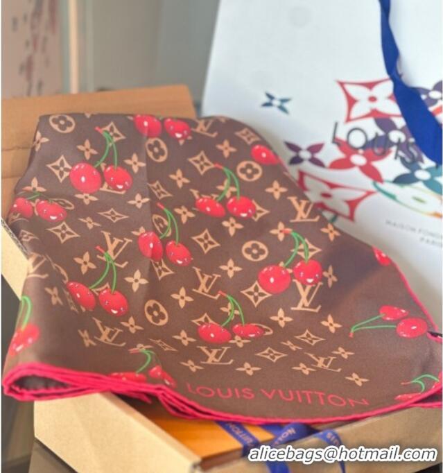 Top Quality Louis Vuitton LV x TM Cherry Cerise Silk Square Scarf 90x90cm 0617 Brown 2025