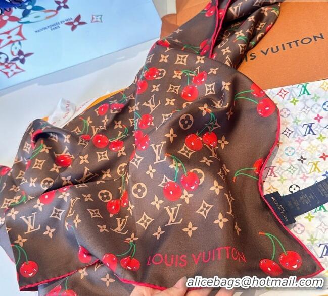 Top Quality Louis Vuitton LV x TM Cherry Cerise Silk Square Scarf 90x90cm 0617 Brown 2025
