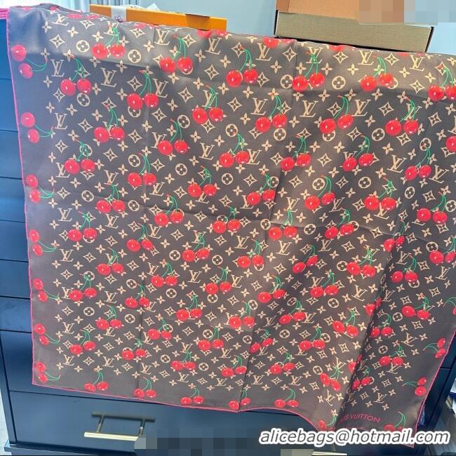 Top Quality Louis Vuitton LV x TM Cherry Cerise Silk Square Scarf 90x90cm 0617 Brown 2025