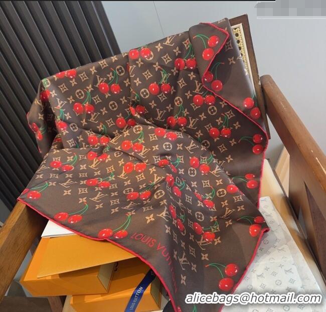 Top Quality Louis Vuitton LV x TM Cherry Cerise Silk Square Scarf 90x90cm 0617 Brown 2025