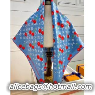 Grade Design Louis Vuitton LV x TM Cherry Cerise Silk Square Scarf 90x90cm 0618 Denim Blue 2025
