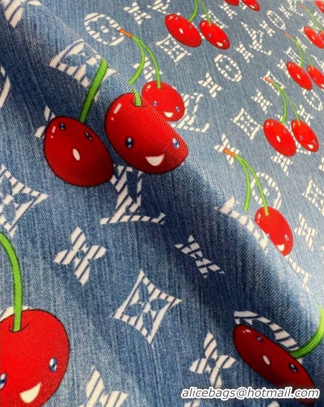 Grade Design Louis Vuitton LV x TM Cherry Cerise Silk Square Scarf 90x90cm 0618 Denim Blue 2025