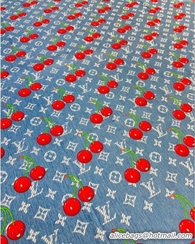Grade Design Louis Vuitton LV x TM Cherry Cerise Silk Square Scarf 90x90cm 0618 Denim Blue 2025