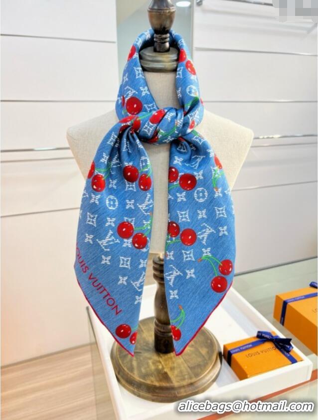 Grade Design Louis Vuitton LV x TM Cherry Cerise Silk Square Scarf 90x90cm 0618 Denim Blue 2025